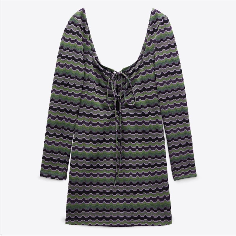 NWT Zara Y2K striped long sleeve knit cotton dress Small